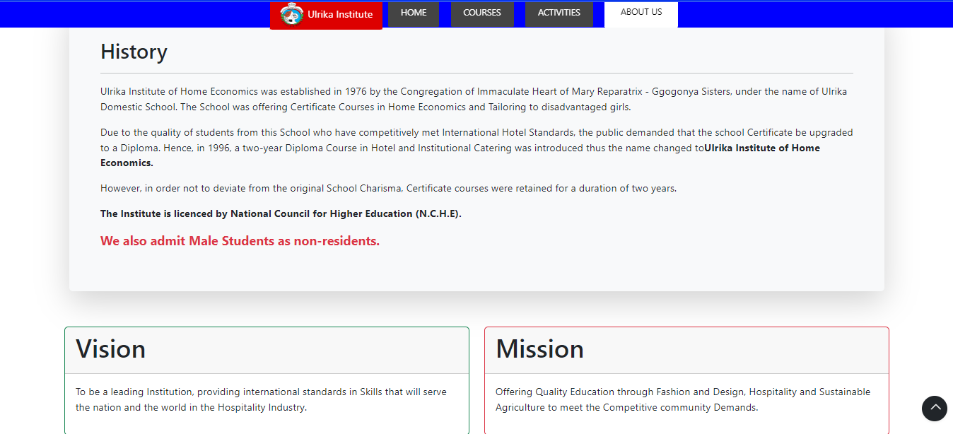 Ulrika Institute Website screenshot
